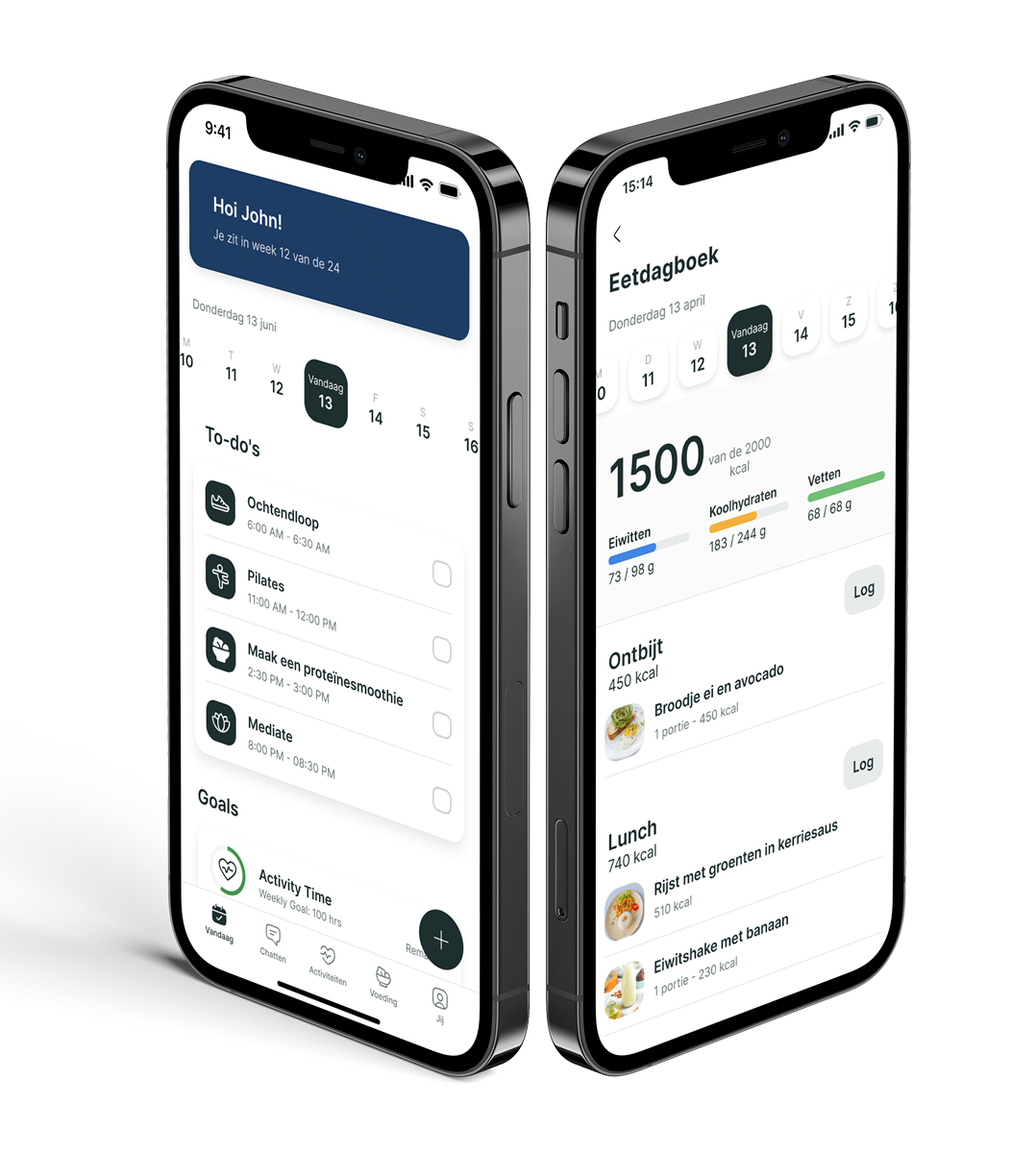 Een mockup van de coaching app die de functies laat zien.