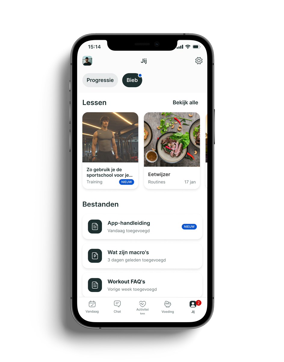 Een mockup van de coaching app die de verschillende functies laat zien.